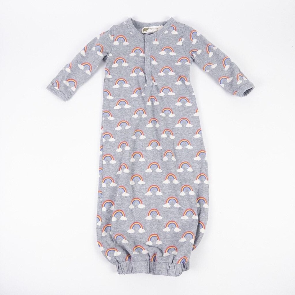 Monica + Andy Sleep Gown Kids 3-6m Gray Rainbow Organic Cotton Long Sleeve
